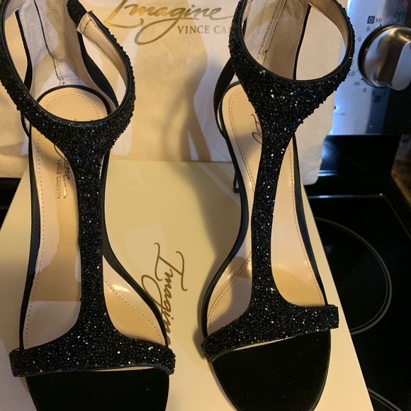 Vince Camuto Black Glittery Stiletto Heels - Picture 1 of 5